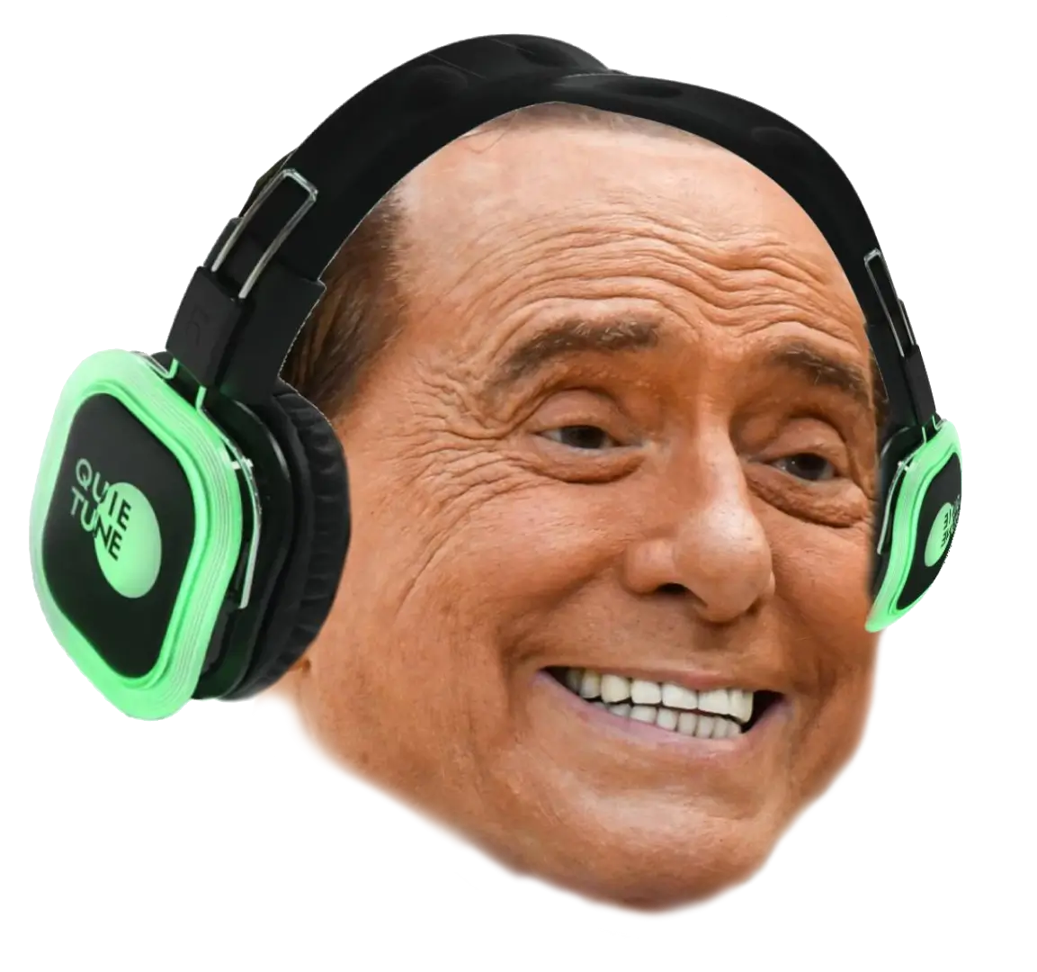 A very happy italian man listening to disco with a Silent Disco headset rented by Giorgio's Disco Extravaganza